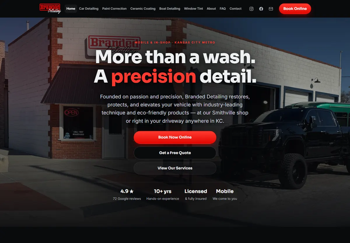 Branded Detailing KC, the website we built